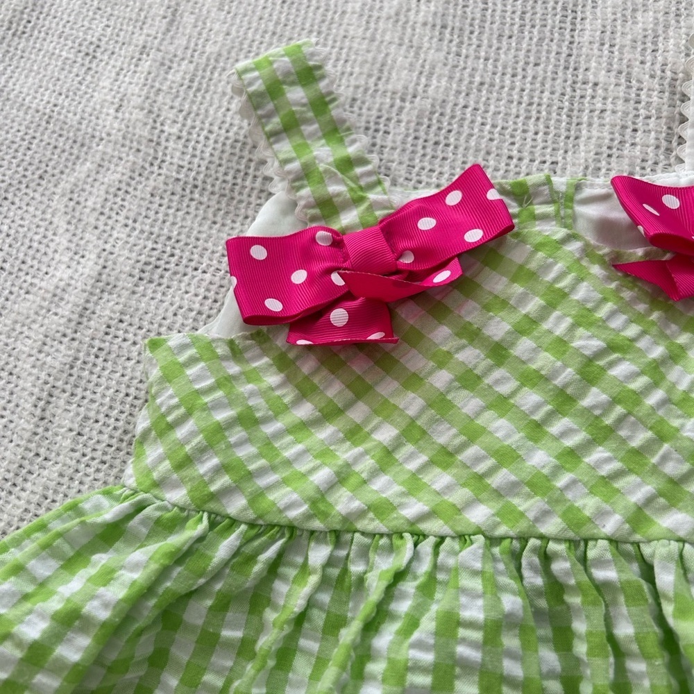 Bonnie Jean Watermelon Green Sheer sucker Checkered Dress Pink Accents 4T - Picture 5 of 6